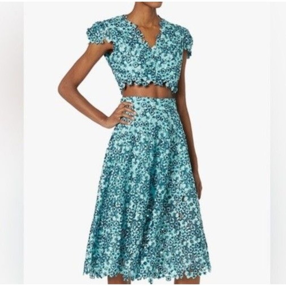 Dress The Population Cecilia Crop Top Women Mineral Blue Floral Preppy XXL NWT